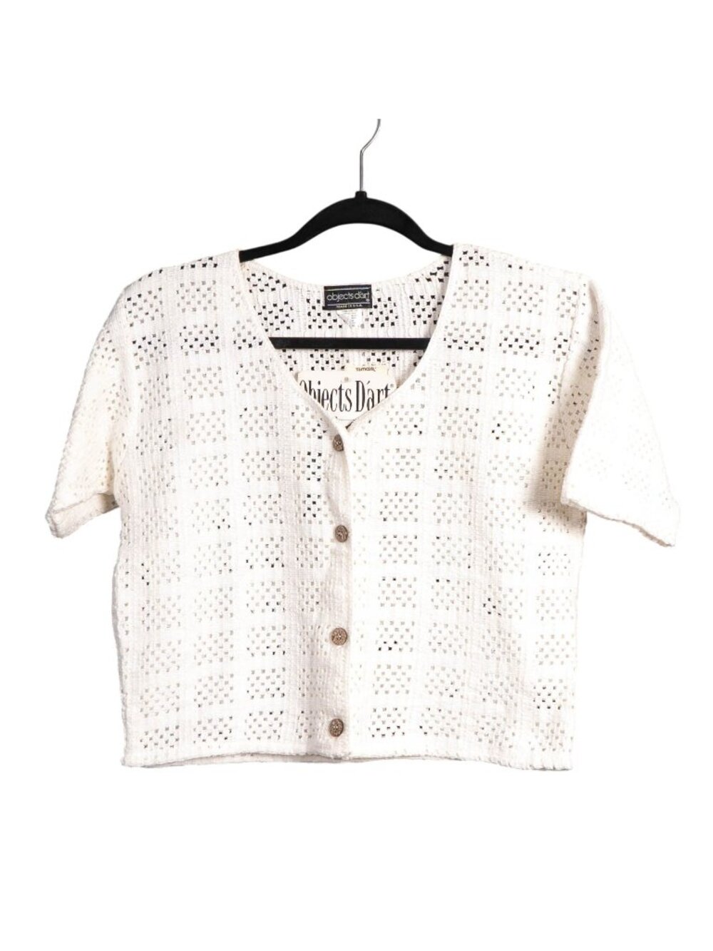 Objects DArt VTG Cardigan Sweater L White Cropped Boho Indie Hippie Sweetheart